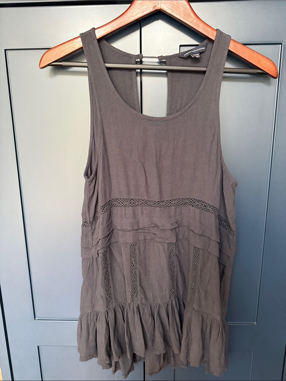 American Eagle Outfitters Dark Gray Ruffle Hem Tank Top